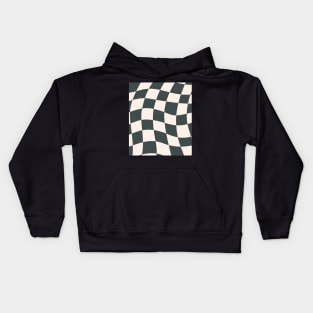 Sage Checkered Retro Pattern Print Green Kids Hoodie